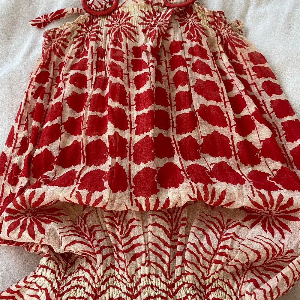 Red and White Patterned Top